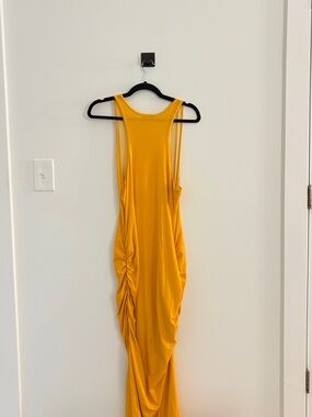 Sleeveless Ruched Maxi Dress in Mustard Yellow